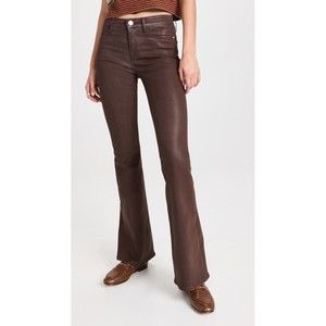 Frame Le High Flare Coated Jeans Dark Chocolate Brown NWT Sz 24 Missing Button